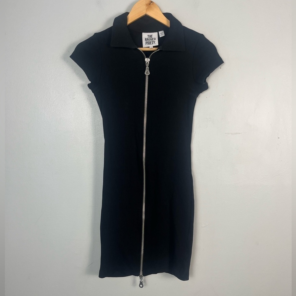 Urban outfitters the ragged priest double zip black ribbed mini dress small